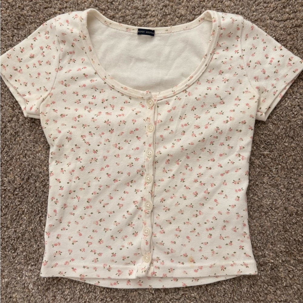 Brandy Melville Cream Floral Tee